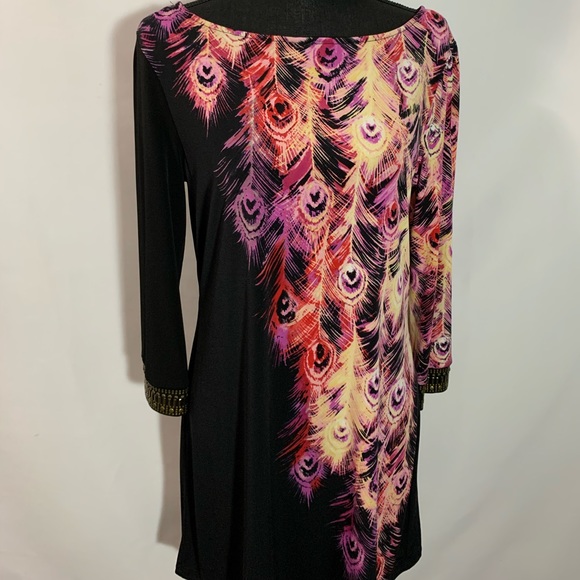 Style & Co Peacock black print dress - Picture 2 of 6